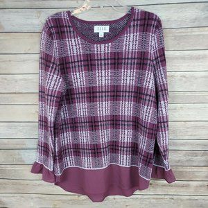 ELLE Large Purple White Plaid Sweater
